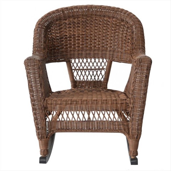 Jeco W00205R-C-2-RCES007 3 Piece Honey Rocker Wicker Chair Set With Brown Cushion W00205R-C_2-RCES007